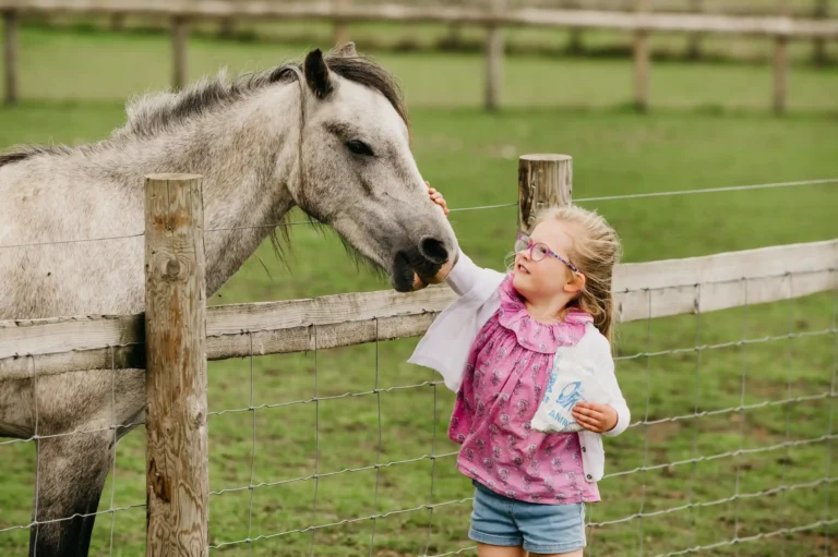 girl stroking pony