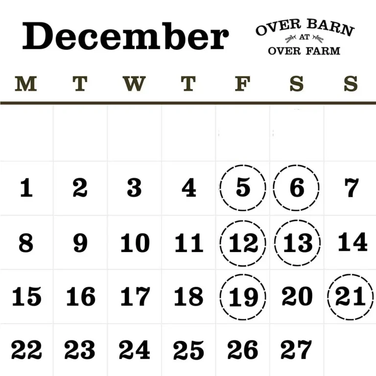2025 December Barn Dance Calendar