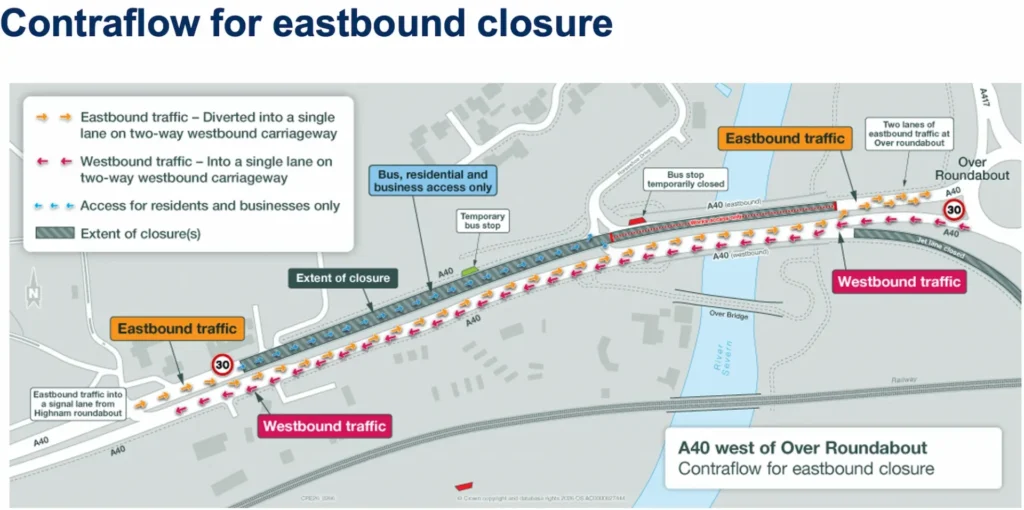 Roadworks eastbound contraflow
