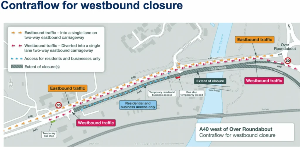 Roadworks westbound contraflow